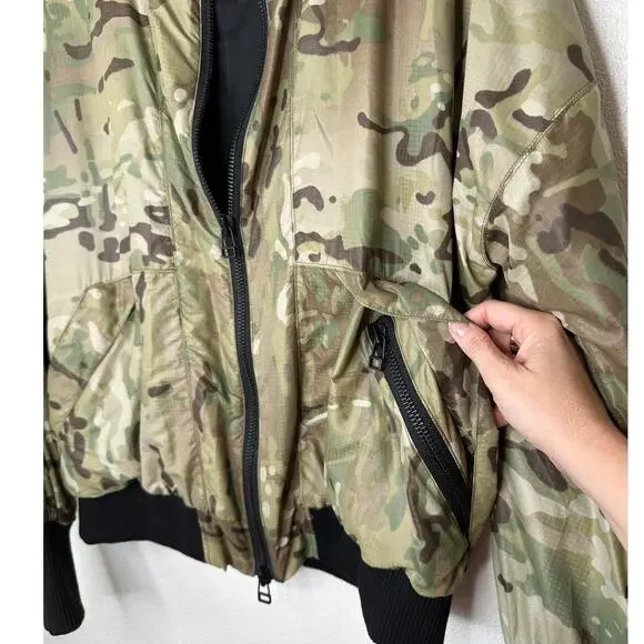Daniel Patrick Olive Camo Front Split Zip Satin Long Sleeve Bomber Jacket M - Picture 9 of 13